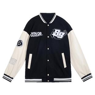 准者棒球服男运动夹克PU皮袖春季新款时尚潮流休闲通勤飞行夹克男