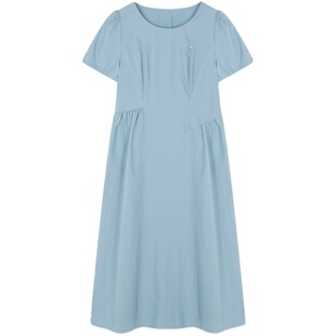 沫晗依美泡泡袖减龄优雅舒适清新连衣裙2026夏季新款腰部压褶裙子