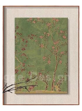 绿色田园风格客厅沙发背景玄关装饰画新中式艺术网红复古花卉挂画