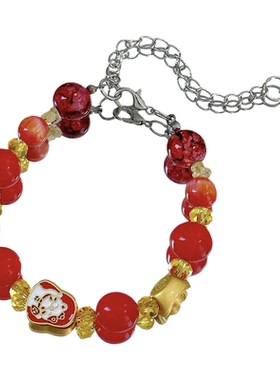 【鸿运福猫】MIES原创中式手链女红色串珠手串小众精致百搭饰品