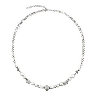 YU原创设计反光珍珠拼接骷髅镶钻项链男潮酷轻奢女士锁骨毛衣链