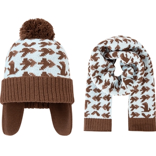 【两件套】迷你巴拉巴拉男童女童耳帽围巾套装冬季新款保暖提花护