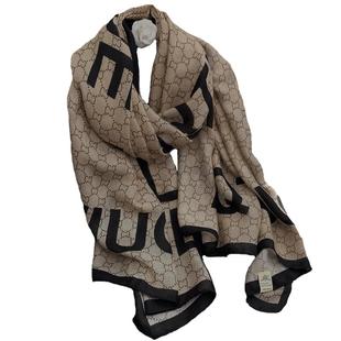 2025新款围巾女薄洋气时尚字母百搭披肩外搭护颈保暖围脖棉麻丝巾