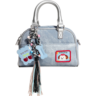 TOUTOU新款小狗仿牛仔波士顿包小众手提保龄球包单肩斜挎包礼物女