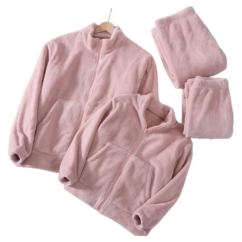 儿童珊瑚绒睡衣套装秋冬加绒加厚亲子家居服法兰绒外套保暖衣儿童