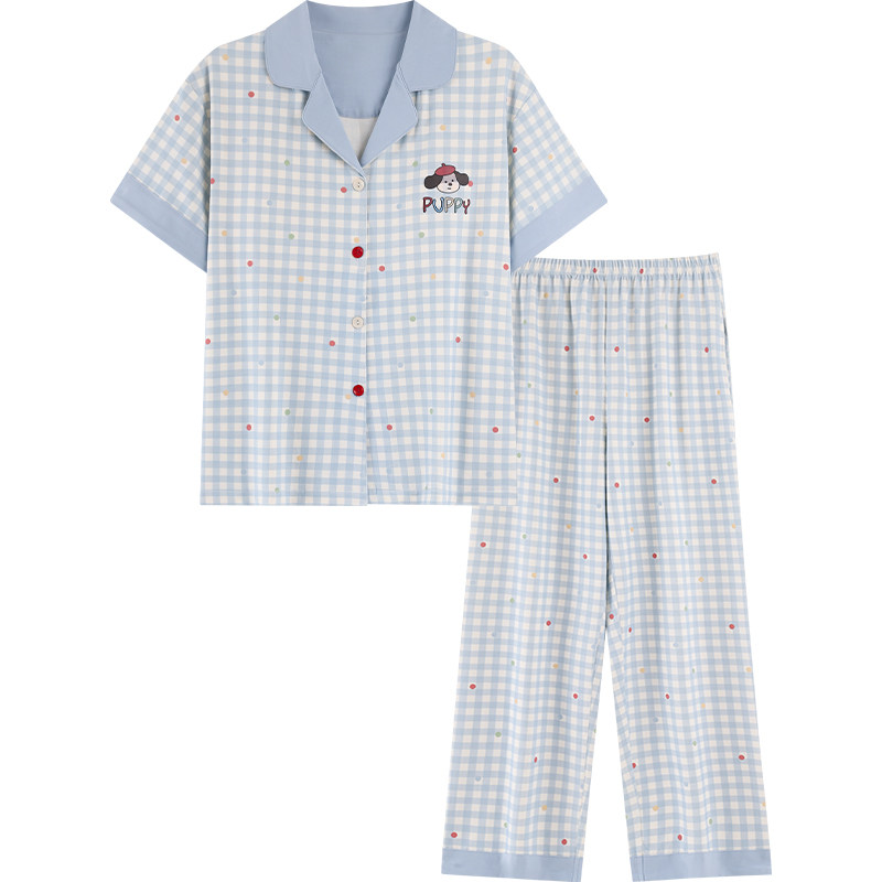 英氏女夏季纯棉带胸垫家居服套装