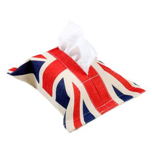 中小号创意车载英伦米字旗法国塔棉麻布艺纸巾盒抽纸盒客厅餐纸套
