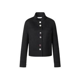 VGRASS新中式气质墨黑优雅立领大衣冬新款廓形轻奢短款毛呢外套女