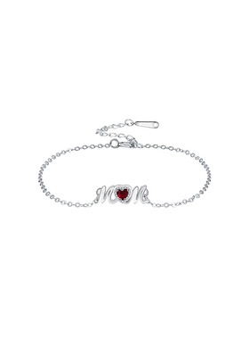 银色字母心水晶女手链MOM手链可调节手饰送妈妈时尚母亲节礼物