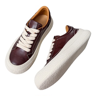 新款水洗马皮复古风厚底板鞋低帮系带松弛感舒适休闲潮流高级鞋男