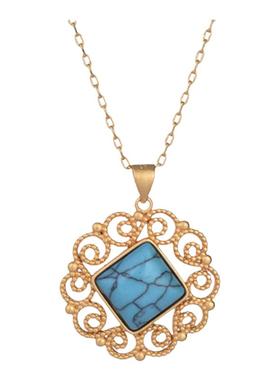 女项坠网红同款宫廷饰配货源中国风镂空设计复古仿绿松石吊坠项链