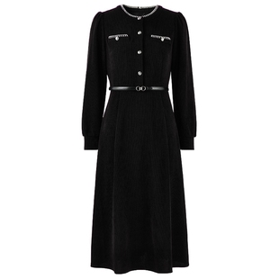 优雅百搭丝绒感法式裙子2025年冬季新款女装节日红色小香风连衣裙