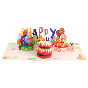 生日贺卡吹蜡烛立体蛋糕3d折叠diy录音高端创意礼物送闺蜜精致少女心高级感定制小卡片礼品祝福员工小卡片