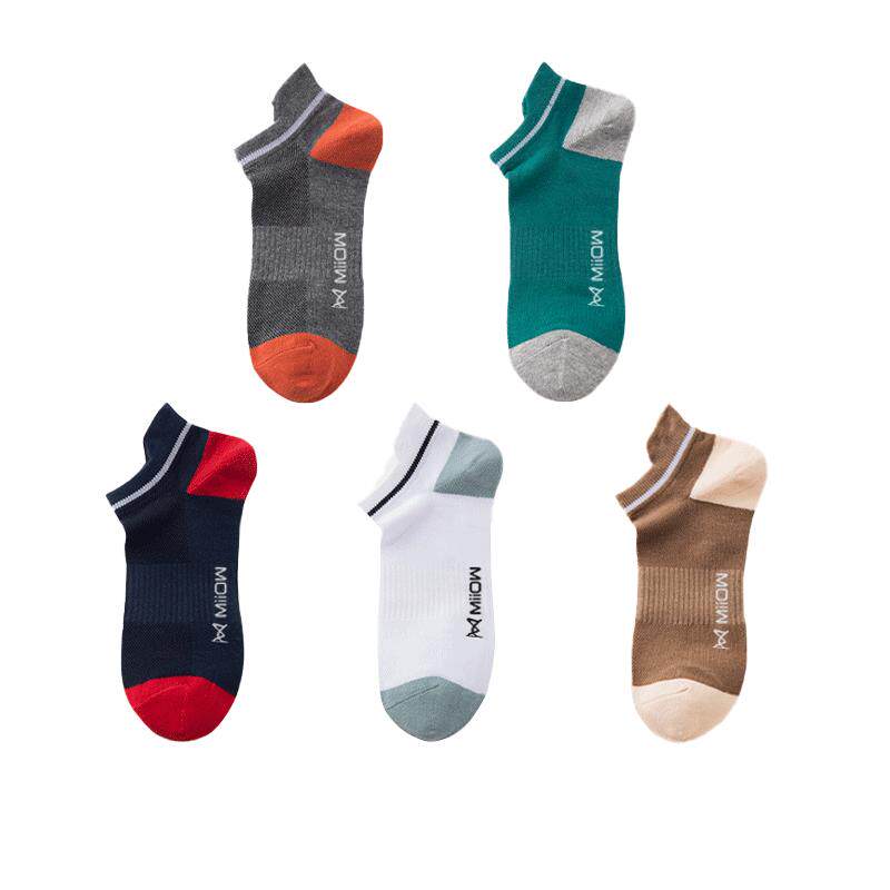 猫人 5双装袜子男士短袜夏季薄款纯棉船袜防臭吸汗透气隐形袜