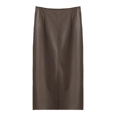 秋冬季小皮裙修身一步裙中长款