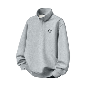 GV真维斯加绒立领卫衣男冬季青少年灰色半拉链重磅保暖无帽外套C