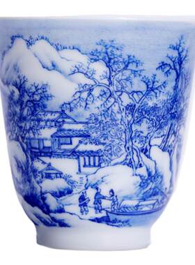 景德镇陶瓷艺术名家手绘青花雪景闻香杯轻奢博物馆馆藏品茶杯酒杯