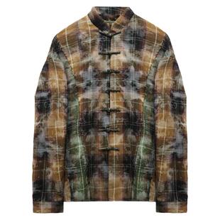 半闲集＜天地方圆＞复古扎染格子衬衫叠穿内搭男士长袖新中式男装