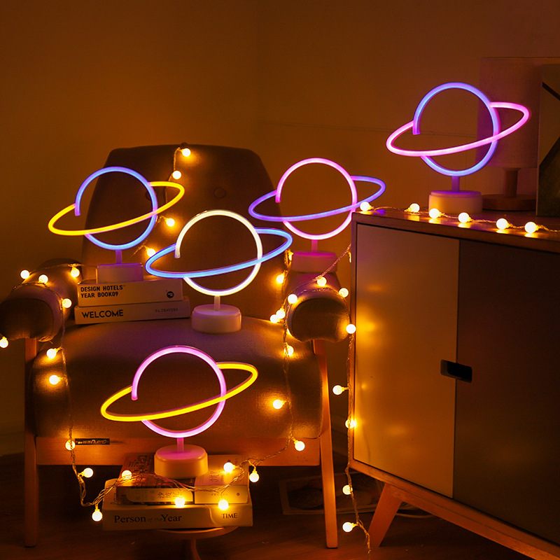 霓虹灯星球底座霓虹灯宇宙造型灯卧室摆件网红装饰