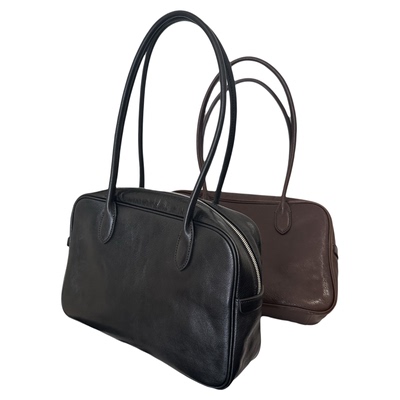 ZOEYLEE 进口头层植鞣牛皮保龄球女包 复古通勤手提包公文包