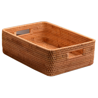 越南实木美式风高档藤编收纳筐