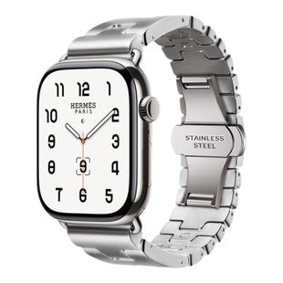 适用苹果iwatch手表S11表带新款爱马款AppleWatch金属不锈钢Ultra3蝴蝶扣S10男女春夏S9高级感49/46/45mm配件