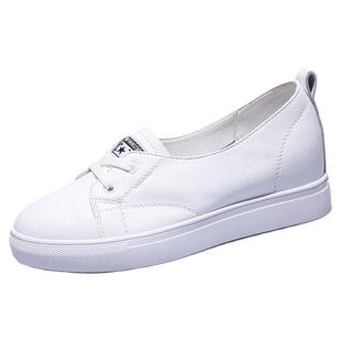 秀气内增高女鞋一脚蹬真皮透气显瘦浅口春季白色女士休闲鞋子板鞋