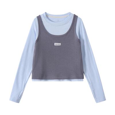 植木女童T恤2026春季新款中大童两件套背心长袖上衣儿童T恤童装