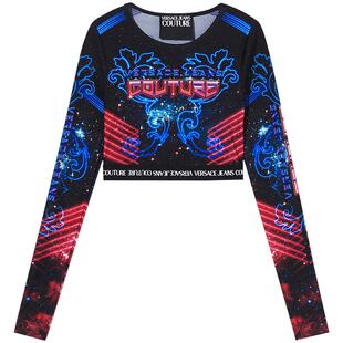 IT VERSACE JEANS COUTURE女装短款长袖T恤辣妹风紧身露脐装2A8E0