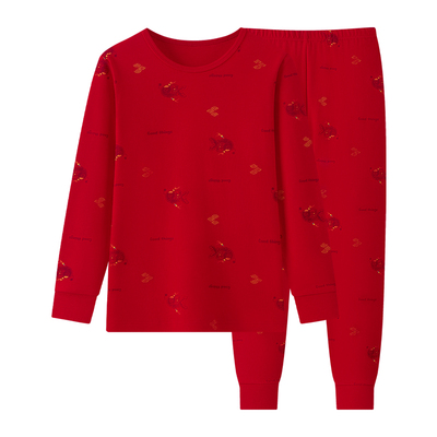 红豆儿童本命年鱼灯纯棉大红内衣