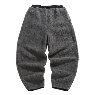 男士新中式加绒加厚裤子男2025新款灰色裤子冬季男裤中国风灯笼裤