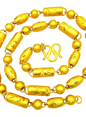 沙金空心橄榄圆柱项链男正品999