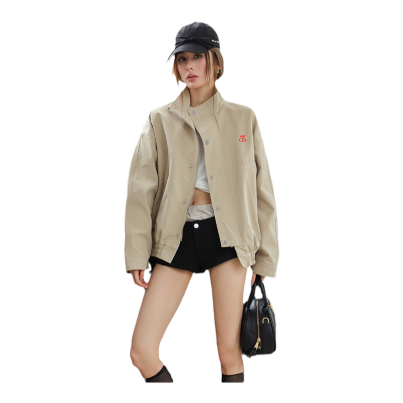 CLOUDSEASON立领外套卡其色拉链上衣女2026春秋外套女气质高级感