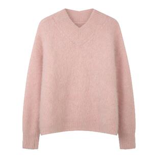 solighter 狐狸绒混纺v领套头毛衣女冬季2026新款宽松慵懒感上衣