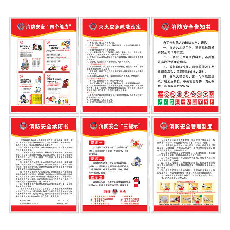 消防四个能力三提示安全管理制度海报检查标识牌应急预案宣传画上墙企业工厂宾馆规章标语标牌挂图展板定制