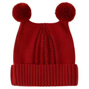 微狮牧尼婴儿针织帽子秋冬季宝宝护耳帽红色儿童防风帽子可爱保暖