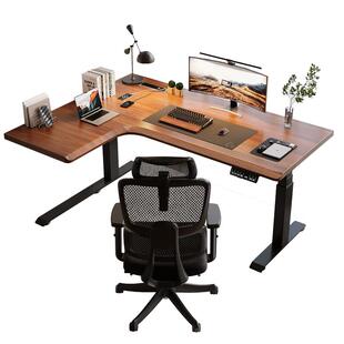 实木转角电动升降桌家用学习桌智能电竞升降电脑桌办公桌子工作台