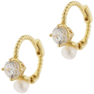 白小C韩国进口黄金10K14K金耳环珍珠小单钻K金小耳骨耳扣耳圈耳饰