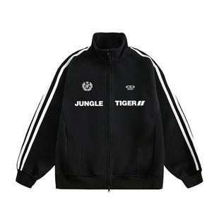 丛林老虎美式三条杠字母夹克外套2026新款潮牌立领运动重磅卫衣男