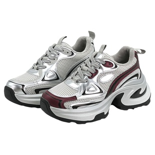 时尚复古加绒厚底老爹鞋女秋冬季运动休闲鞋银色潮流跑步鞋透气