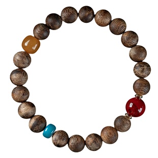 老料越南顺化黑奇楠沉香手链女猛犸象牙设计香木佛珠男单圈木手串