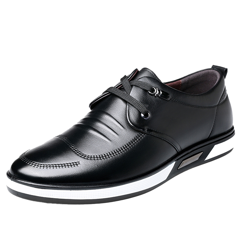 老人头皮鞋男秋季商务休闲皮鞋真皮透气韩版白色皮鞋软底驾车鞋潮