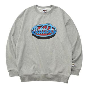 Battles秋冬美式基础印花重磅刺绣圆领卫衣套头宽松休闲外套