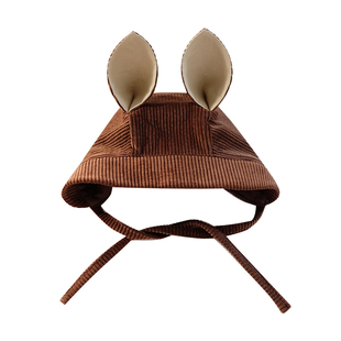 婴儿帽子春秋可爱超萌松鼠灯芯绒大帽檐儿童护耳帽男女宝宝遮阳帽