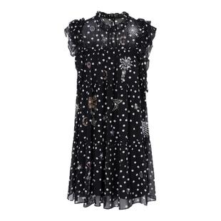 TCH私服烫钻波点木耳边复古短款宽松飞飞袖连衣裙女夏T75B30E5203