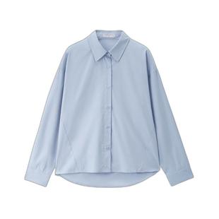 佐丹奴2026年春新款纯棉府绸前短后长宽松休闲衬衫女长袖13345865