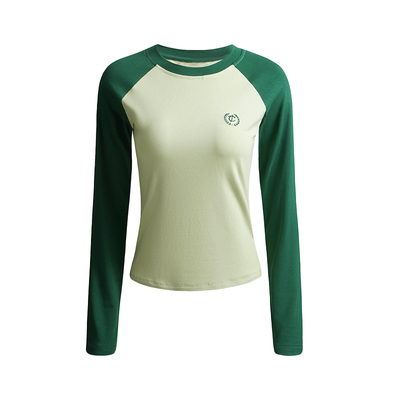 CCKOK刺绣撞色插肩长袖修身T