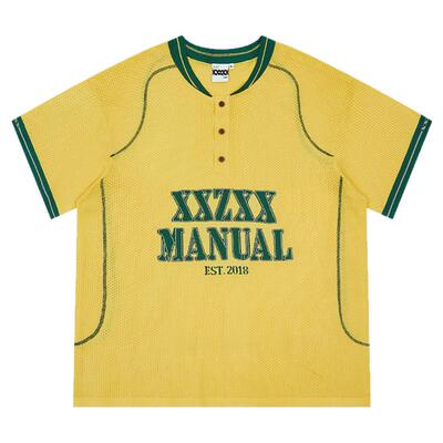 XXZXX网眼面料亨利领短袖T恤男女