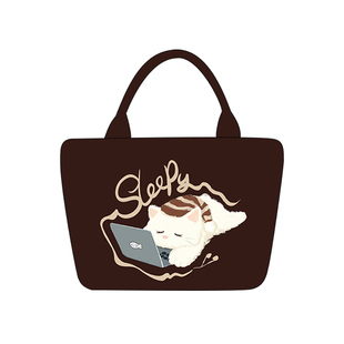 尼睿新款瞌睡猫帆布包慵懒风少女心手提包原创艺术感小众包包Z084