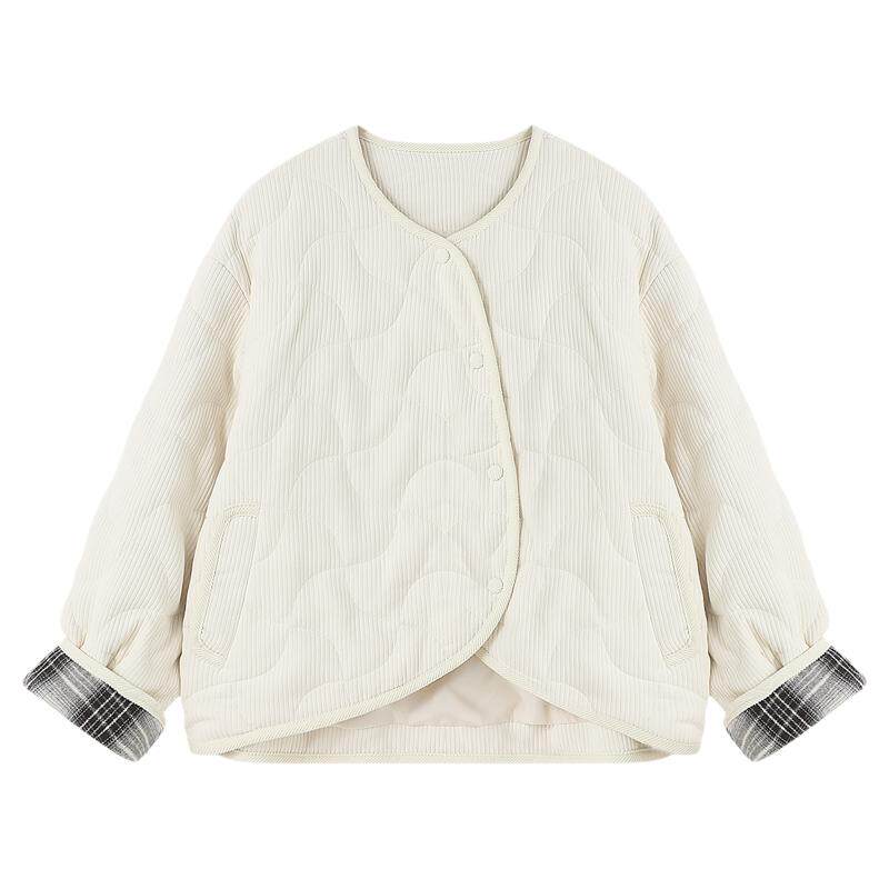 Basic House/百家好米色圆领宽松简约羽绒服女秋季白鸭绒短款外套